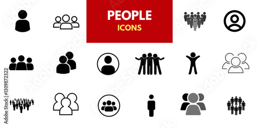 People, human, person thin line icon set. Containing participants, groups, teams, organizations, communities, populations, audiences, and members. Vector illustration