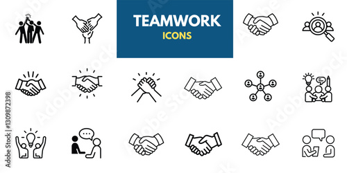 Business teamwork, team building, workgroup, and human resources minimal thin line web icon set. Outline icons collection. Simple vector illustration.