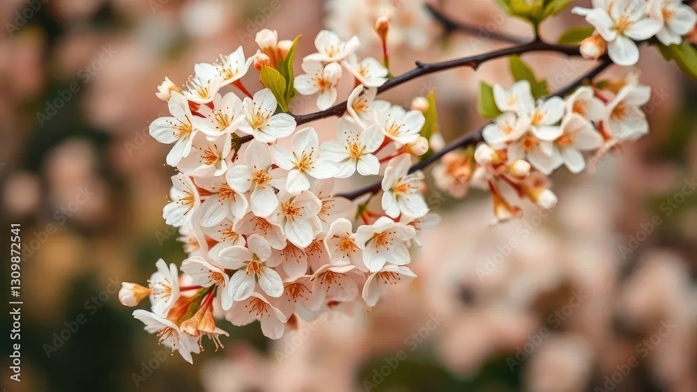 Cream colored blossoms scattered along the branch, blossoming, vine, flower branch Cream colored blossoms scattered along the branch, blossoming, vine, flower branch