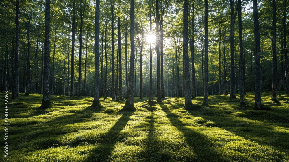 Obraz premium Sunlit forest floor with moss