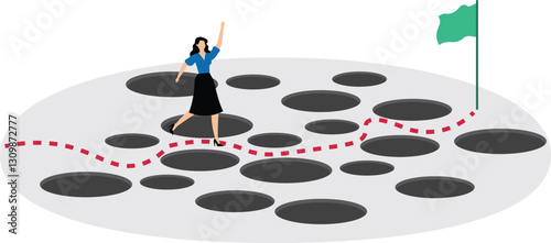 Avoid pitfall Planning and obstacle avoidance concept, business failure, skill and creativity to solve problem with many pitfalls to achieve business success