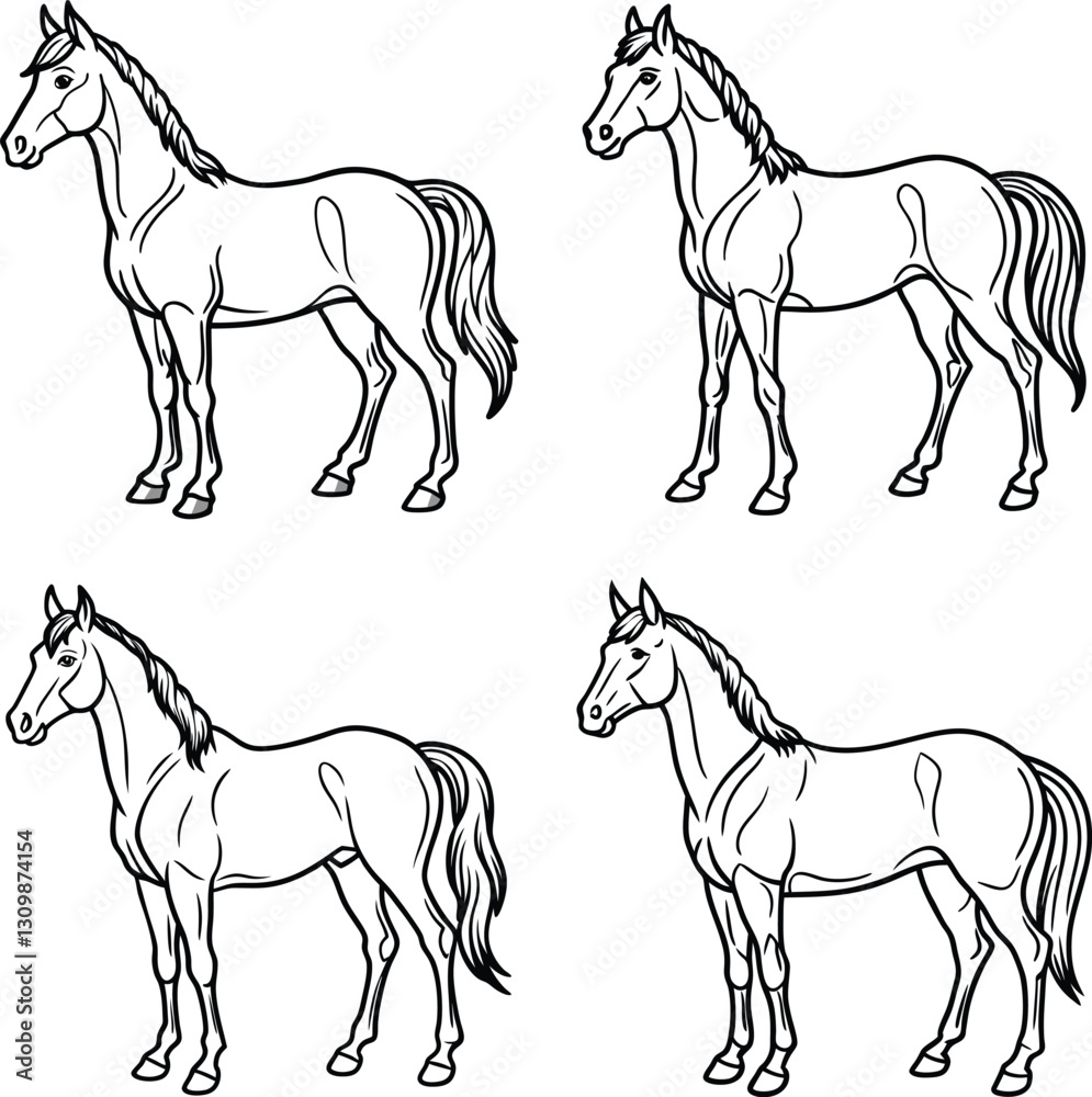 Fototapeta premium Funny Animal Line art coloring page set