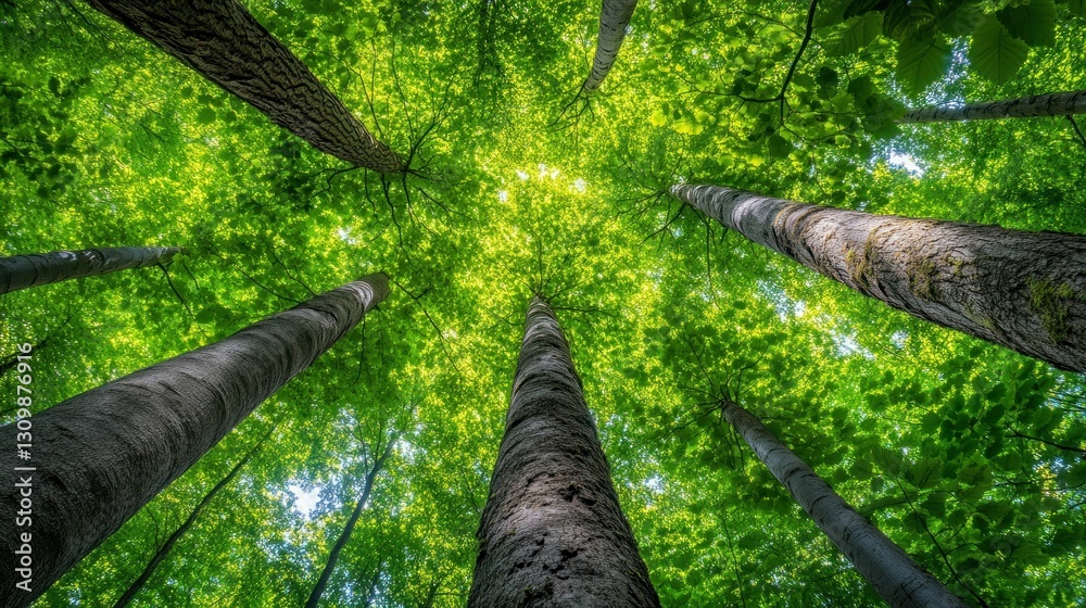 Fototapeta premium Lush forest canopy seen from below