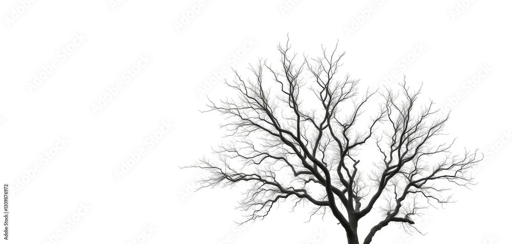 Obraz premium A solitary tree, branches reaching skyward, against a pure white backdrop, vibrant, illustration