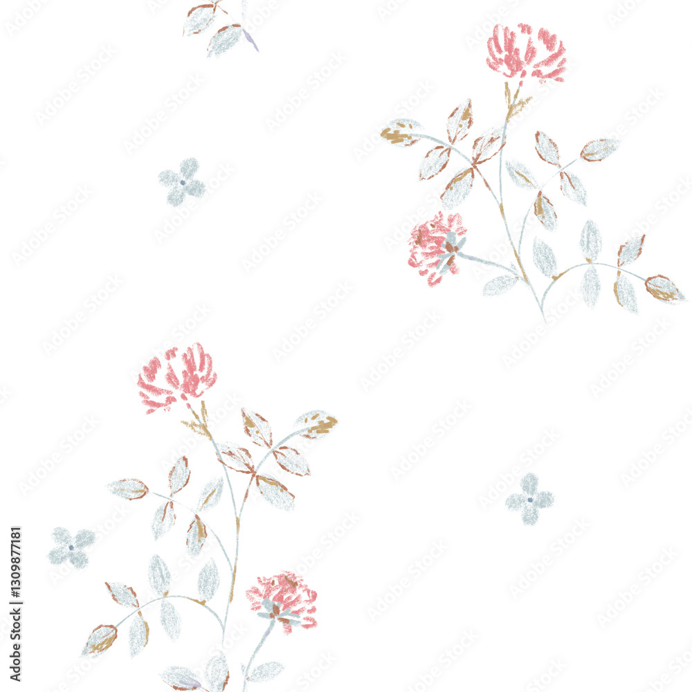 Fototapeta premium Seamless pattern with pink flowers of rose. Botanical illustration for home decor.