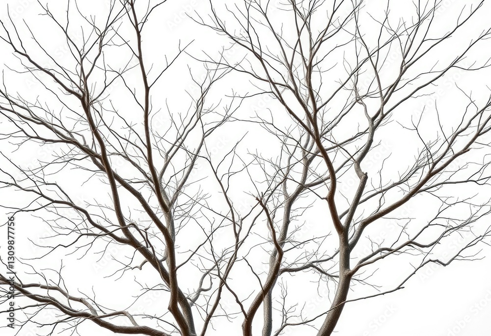 Bare, intricately branched tree limbs against a pure white backdrop, flora, aged Bare, intricately branched tree limbs against a pure white backdrop, flora, aged