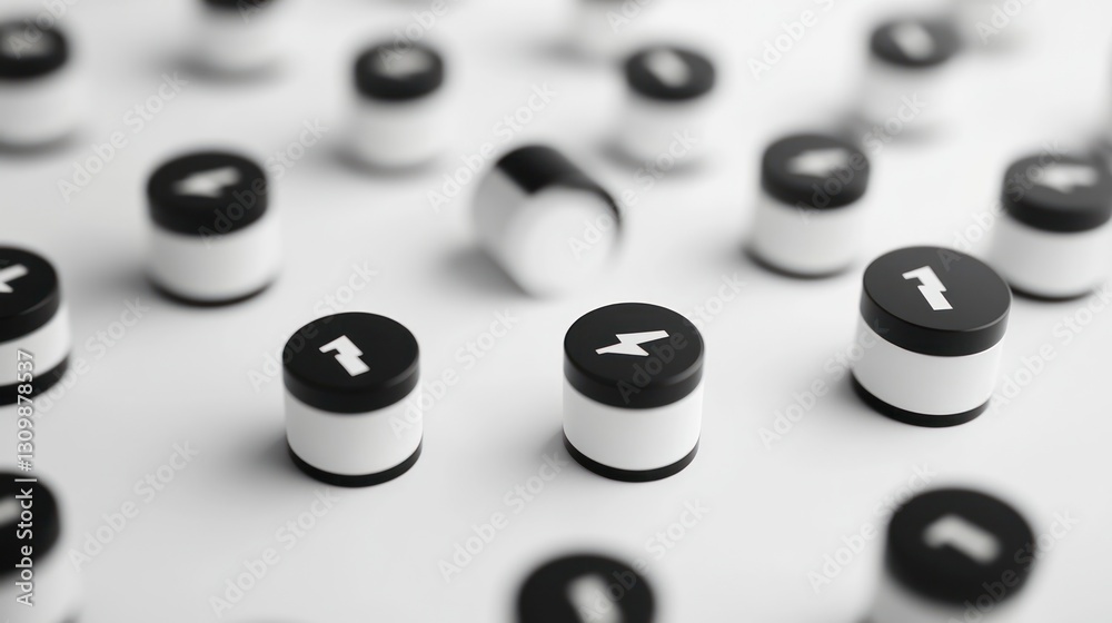 Scattered energy capsules, white background, power concept