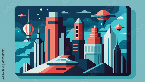 My dream took me to a futuristic city and I captured the sleek buildings and flying cars in my journal with metallic paints and sharp lines.. Vector illustration