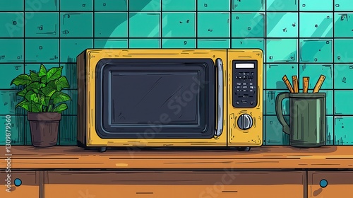 Black Microwave Cartoon Doodle Illustration Concept Design Drawing Vector Icon Art Background Device