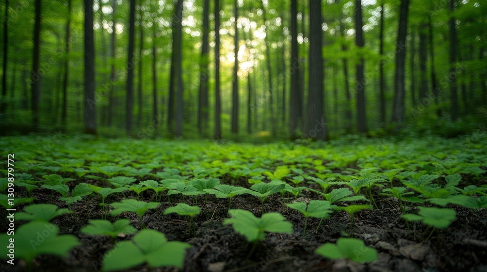 Obraz premium Lush forest floor at dawn