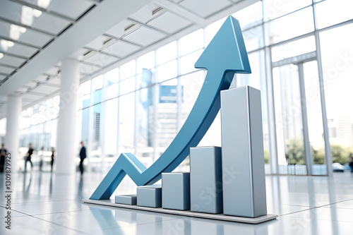 3D Business Growth Icon with Upward Arrow, Finance & Corporate Symbol