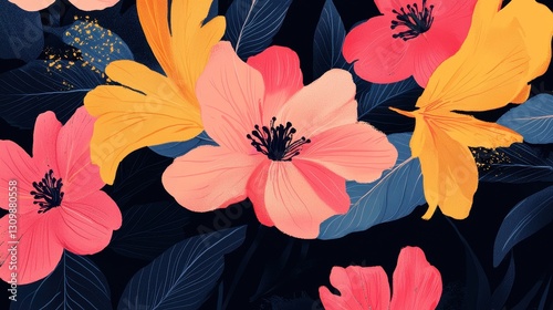 Vibrant Floral Arrangement with Colorful Blossoms on Dark Background