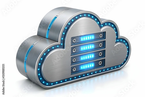 Futuristic 3D Cloud Storage Icon, Cyber Tech Concept with Glowing Accents