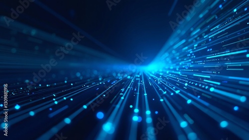 Blue Light Rays with Particles in Motion for Abstract Background