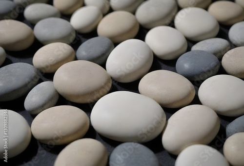 Minimalistic background/backdrop. White round stones / pebbles.