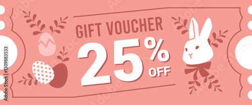 Easter gift voucher with 25% sale offer vector template
