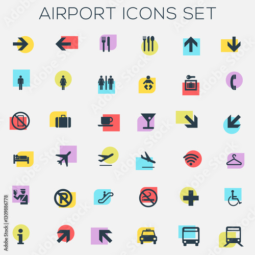 Colorful Airport Signage Icons Set - vector file