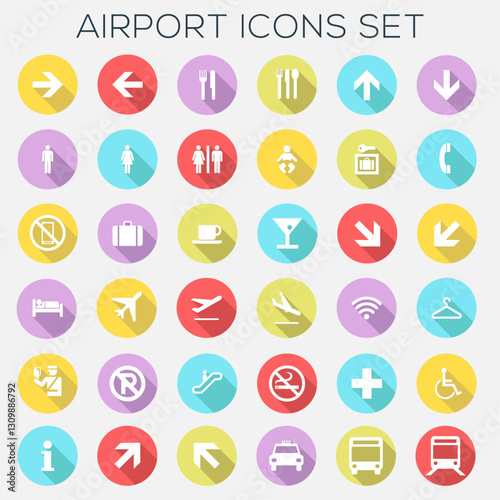 Colorful Airport Signage Icons Set - vector file