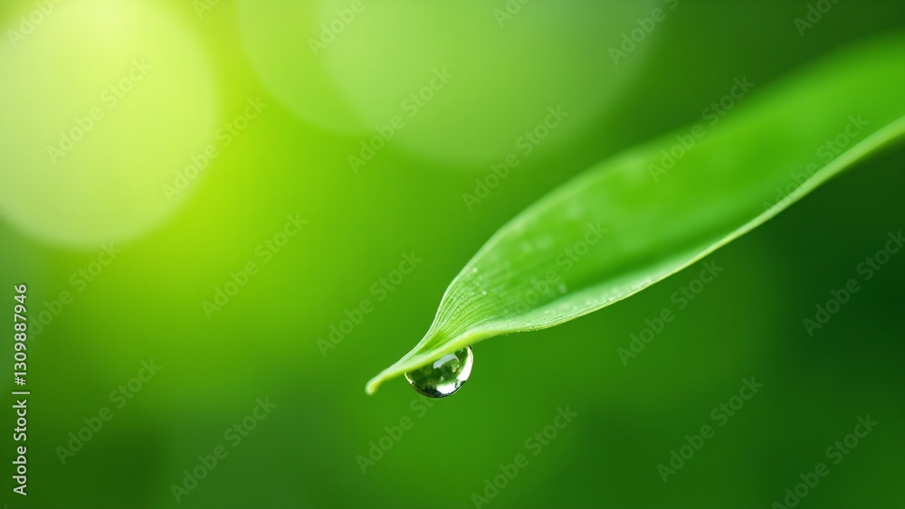 Water Droplet on Green Leaf with Soft Bokeh Background Effect Water Droplet on Green Leaf with Soft Bokeh Background Effect