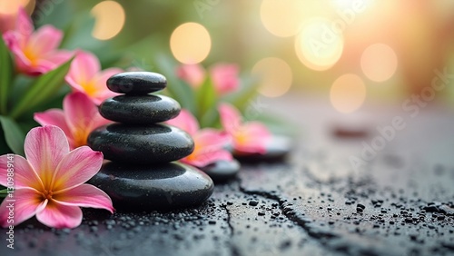 Harmonious Composition of Stones and Flowers for Tranquility