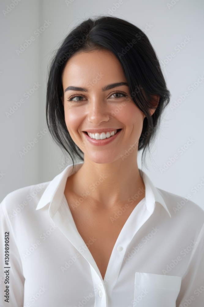smiling woman in white shirt with short black hair and white shirt smiling woman in white shirt with short black hair and white shirt