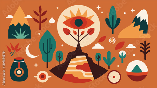 Drawing inspiration from Native American rock art individuals use natural elements and symbols to convey and process their emotions and experiences in. Vector illustration