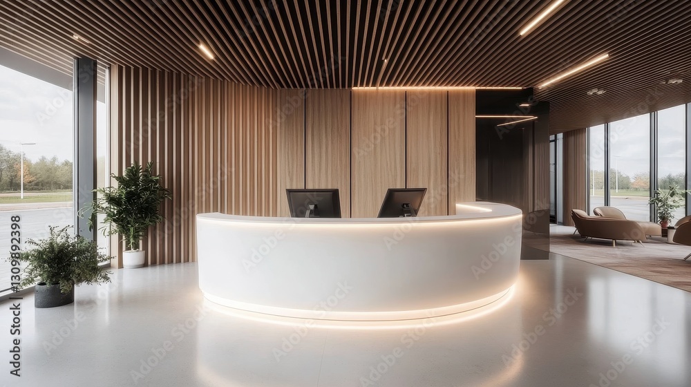 Fototapeta premium Chic interior design elements in a contemporary reception area.