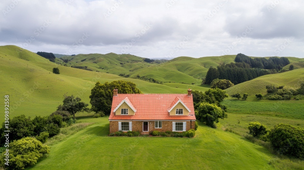 Serene Countryside House Surrounded by Lush Green Hills and Nature Serene Countryside House Surrounded by Lush Green Hills and Nature
