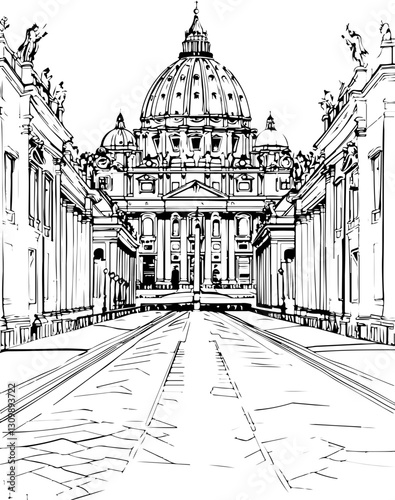 church, architecture, cathedral, building,  coloring page, drawing, city, europe, sketch, paris, gothic, travel, vector, illustration, old, florence, italy, art, tower, town, landmark, street, religio