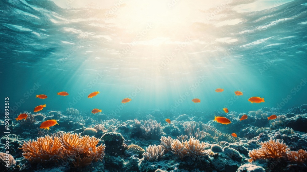 Fototapeta premium Vibrant Underwater Scene with Coral Reef and Tropical Fish