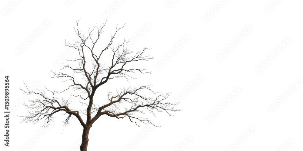 Lone deciduous tree, stark branches against pure white, twig, scenic Lone deciduous tree, stark branches against pure white, twig, scenic