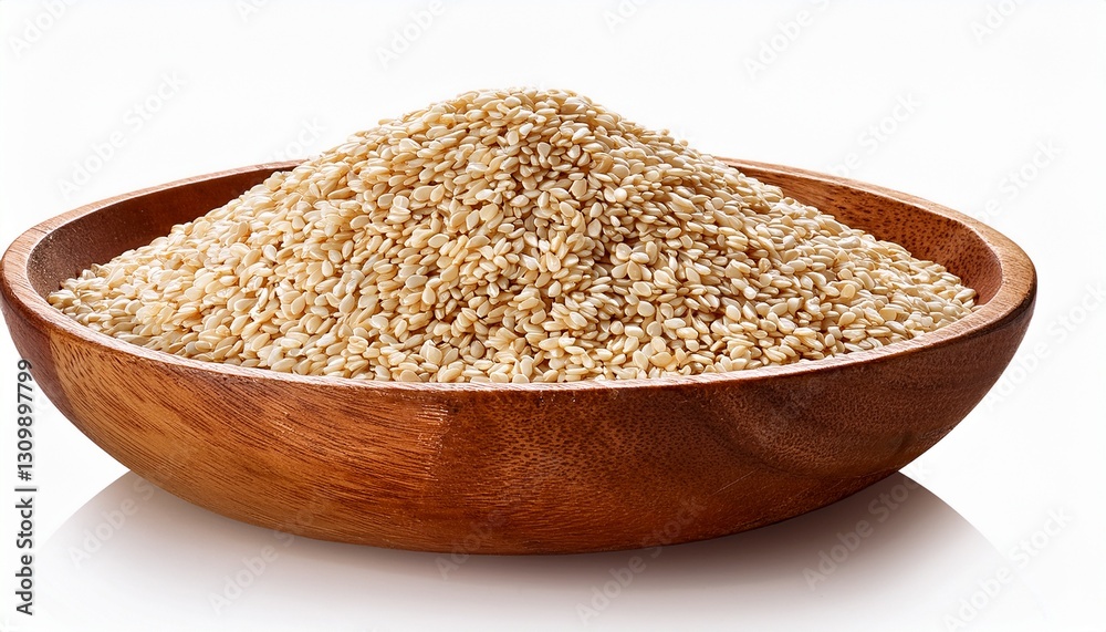 sesame seeds in wooden bowl isolated on transparent background sesame seeds in wooden bowl isolated on transparent background