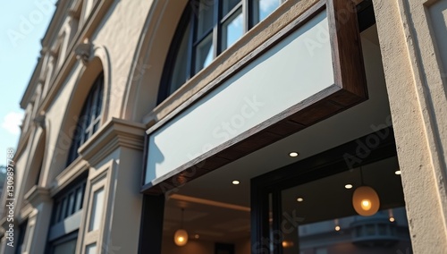 Modern Retail Sign Mockup with Reflections on a Classic Building photo