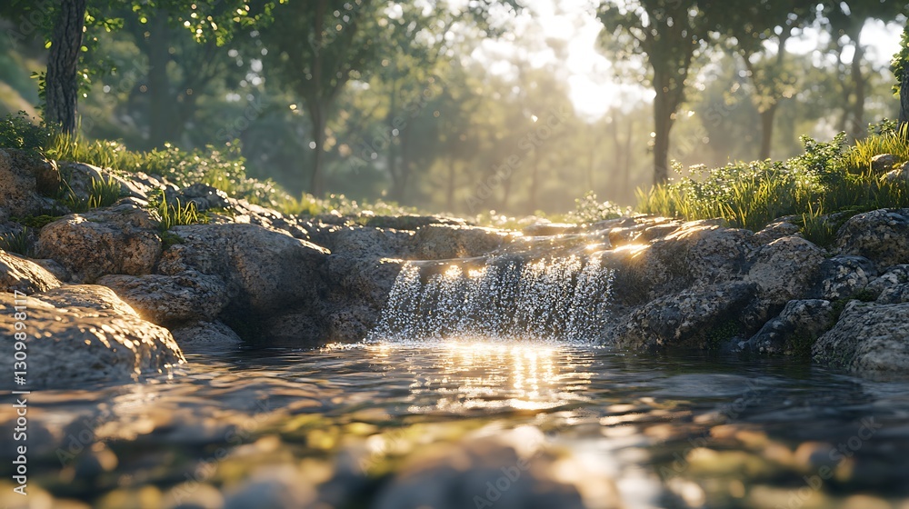 Fototapeta premium Forest stream cascading over rocks at sunrise