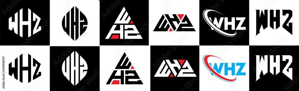 WHZ letter logo design in six style. WHZ polygon, circle, triangle, hexagon, flat and simple style with black and white color variation letter logo set in one artboard. WHZ minimalist and classic logo WHZ letter logo design in six style. WHZ polygon, circle, triangle, hexagon, flat and simple style with black and white color variation letter logo set in one artboard. WHZ minimalist and classic logo