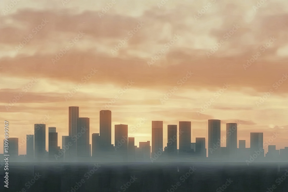Fototapeta premium A minimalist urban landscape at sunrise, with building silhouettes creating a sense of order and ambition in the city.