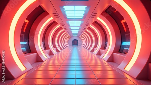 Fototapeta Naklejka Na Ścianę i Meble -  Sci-fi space station interior corridor