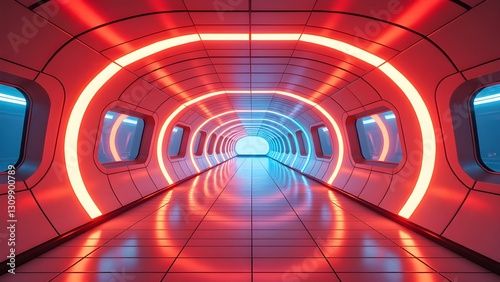 Fototapeta Naklejka Na Ścianę i Meble -  Sci-fi space station interior corridor