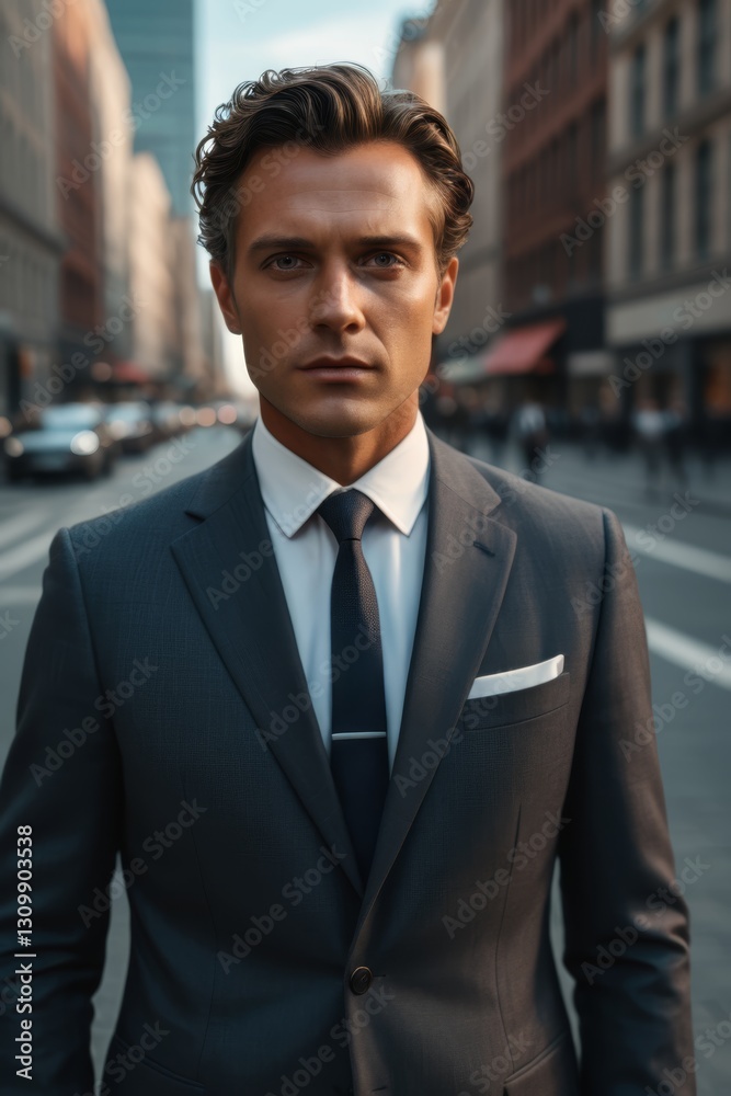 arafed man in a suit and tie standing in the middle of a city street arafed man in a suit and tie standing in the middle of a city street