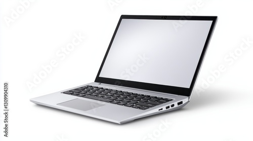 Sleek Silver Laptop with Blank White Screen on White Background