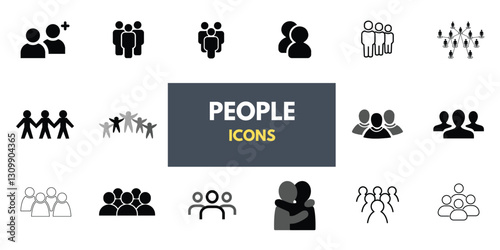 People, human, person thin line icon set. Containing participants, groups, teams, organizations, communities, populations, audiences, and members. Vector illustration