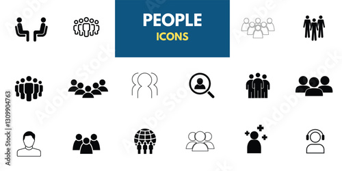 People, human, person thin line icon set. Containing participants, groups, teams, organizations, communities, populations, audiences, and members. Vector illustration