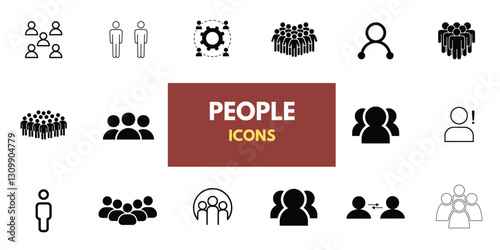 People, human, person thin line icon set. Containing participants, groups, teams, organizations, communities, populations, audiences, and members. Vector illustration