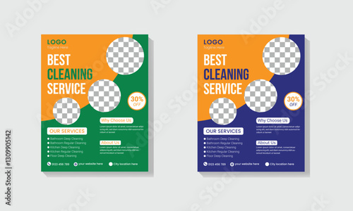 Creative modern vector cleaning service flyer, house cleaning flier, home service template, pool, roof cleaning poster, office cleaning flyer design template