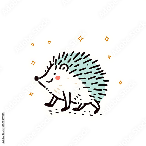 Delightful hedgehog doodle, fantasy-style line art 