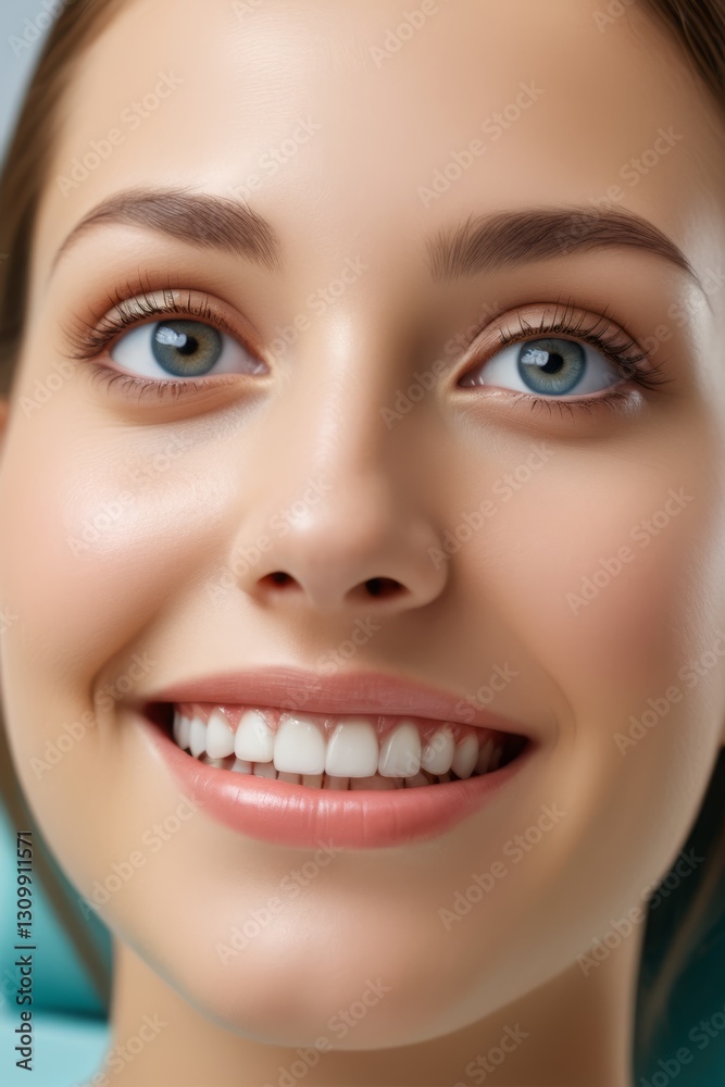 smiling woman with blue eyes and white teeth in dental office smiling woman with blue eyes and white teeth in dental office