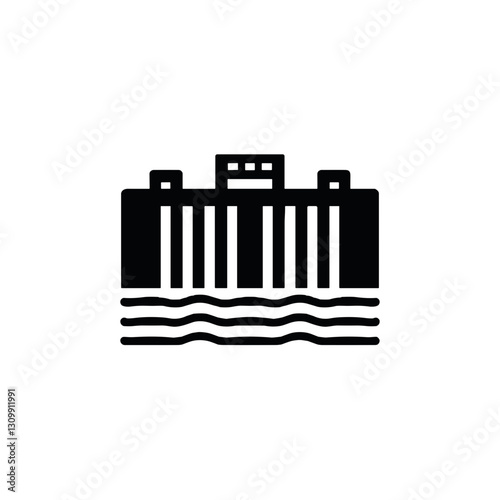 Vector icon of a hydroelectric dam with flowing water for renewable energy concepts, transparent background