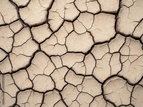 Close-up of dry, cracked earth revealing the harsh effects of drought and heat.