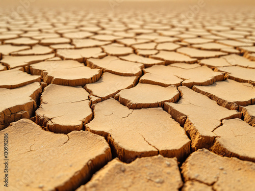 Close-up of dry, cracked earth revealing the harsh effects of drought and heat.