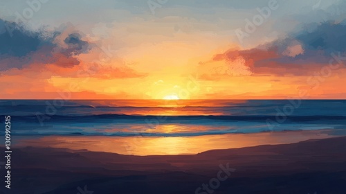 Serene Sunset Over Ocean With Vibrant Colors and Gentle Waves
